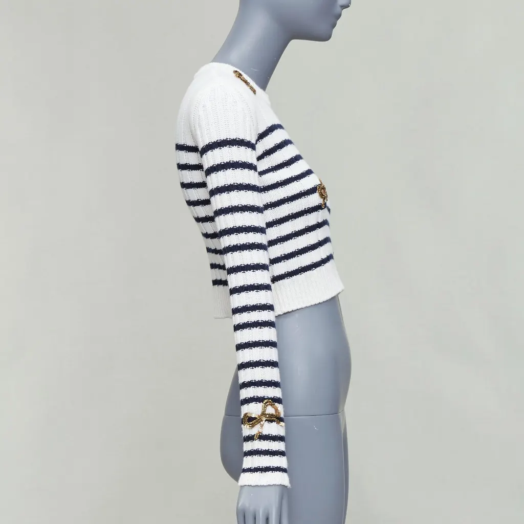 Valentino Sequin Ribbon Sweater Beige Wool Never worn - Model View