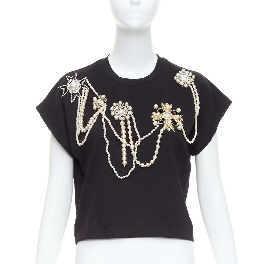 Balmain Pearl Bead Shirt Black Cotton Never worn - Front View