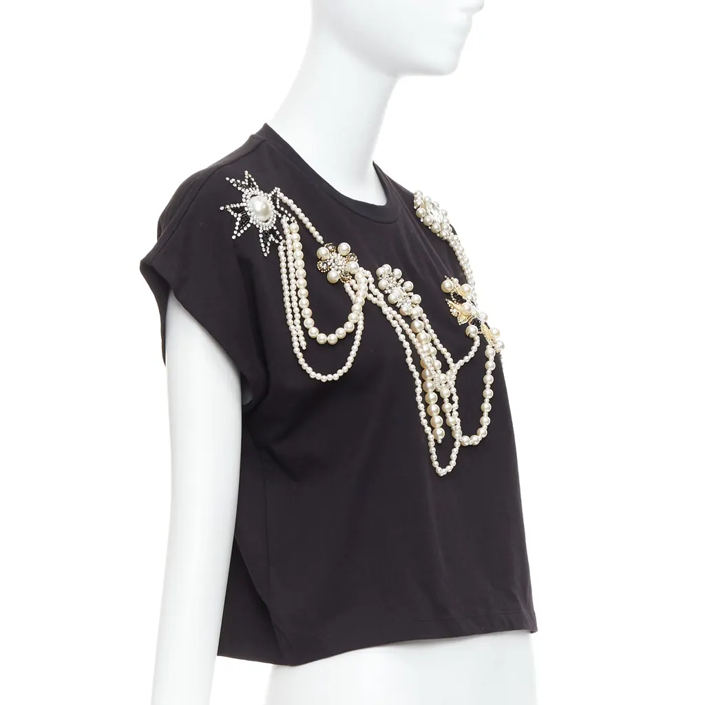 Balmain Pearl Bead Shirt Black Cotton Never worn - Inside View
