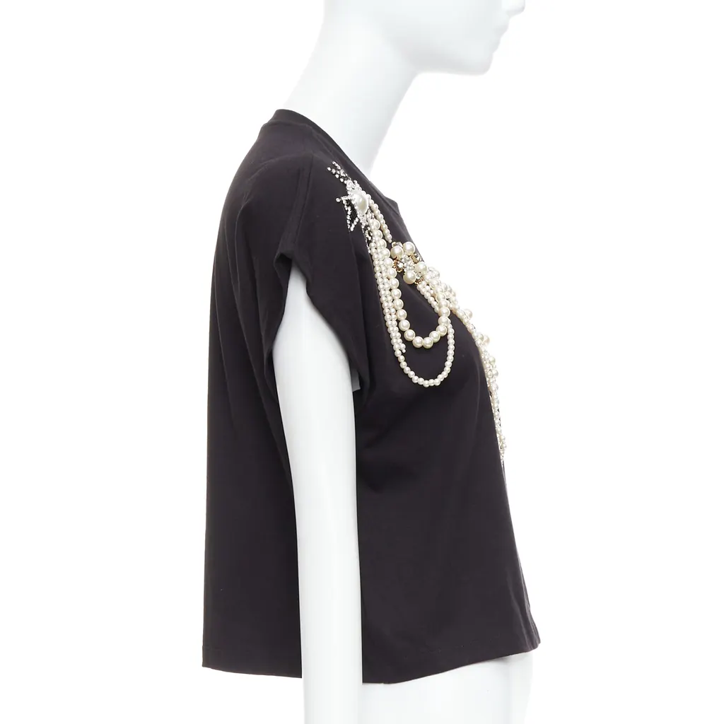 Balmain Pearl Bead Shirt Black Cotton Never worn - Model View