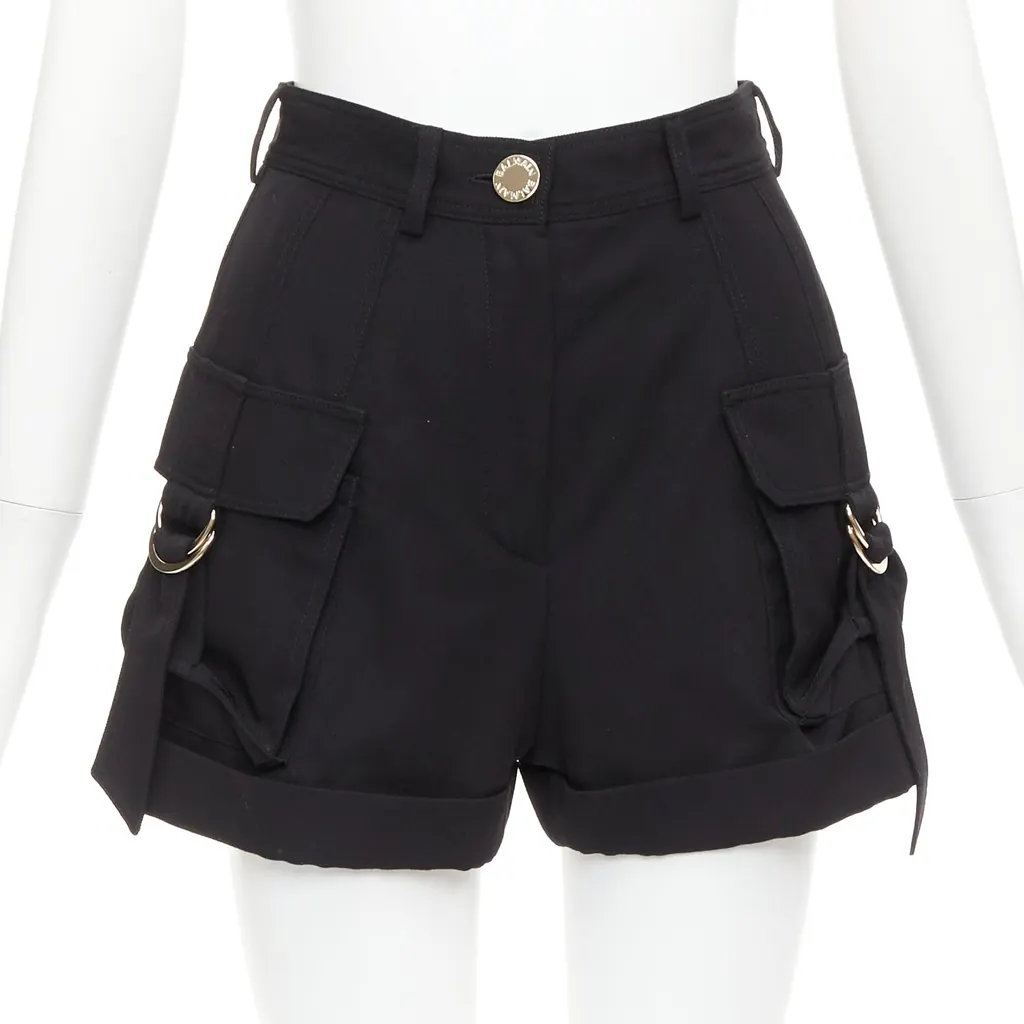 Balmain Gold Button Shorts Black Wool Very good - Front View