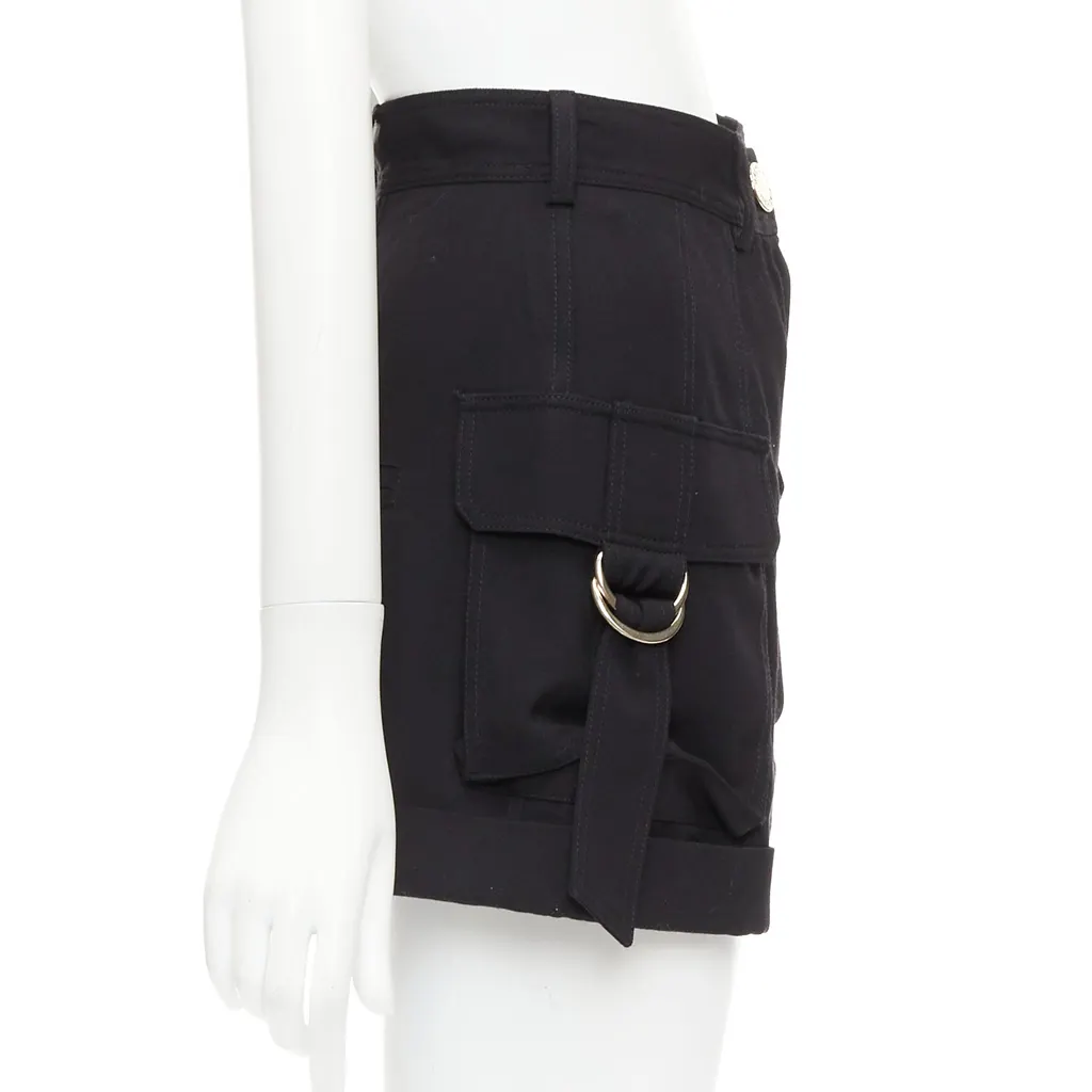 Balmain Gold Button Shorts Black Wool Very good - Model View
