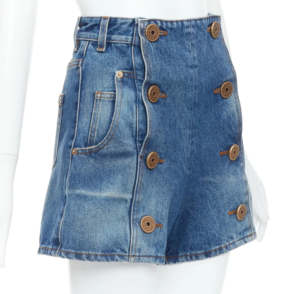 Balmain Coin Button Shorts Blue Cotton Never worn - Inside View