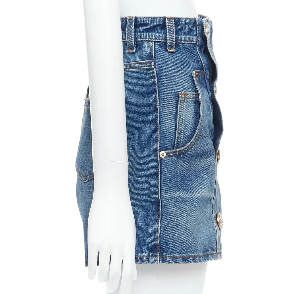 Balmain Coin Button Shorts Blue Cotton Never worn - Model View