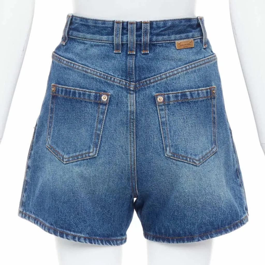 Balmain Coin Button Shorts Blue Cotton Never worn - Box View