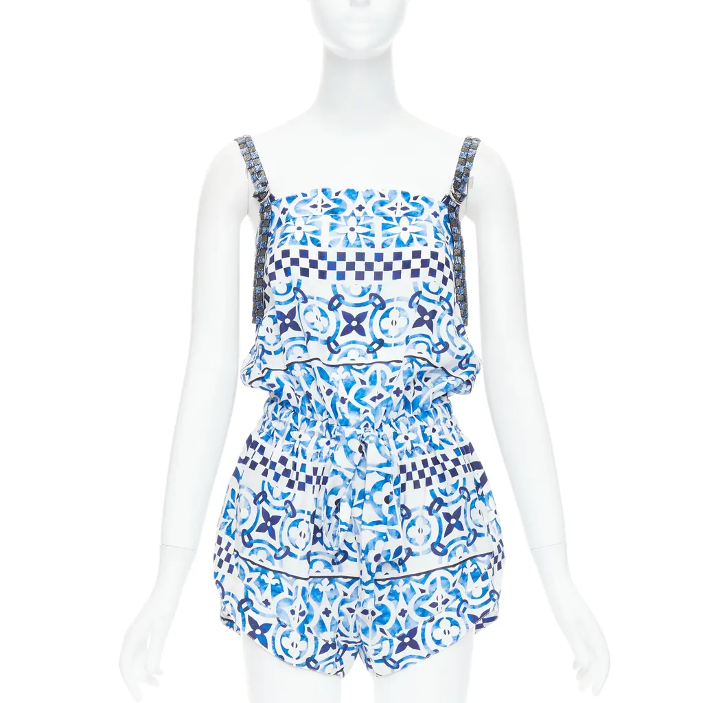 Louis Vuitton Monogram Silk Playsuit Blue Silk Very good - Front View