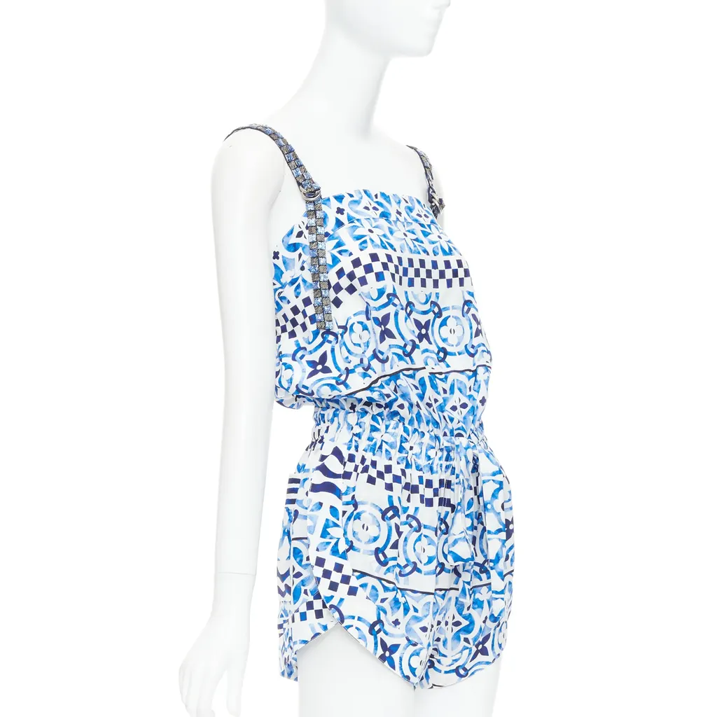 Louis Vuitton Monogram Silk Playsuit Blue Silk Very good - Inside View