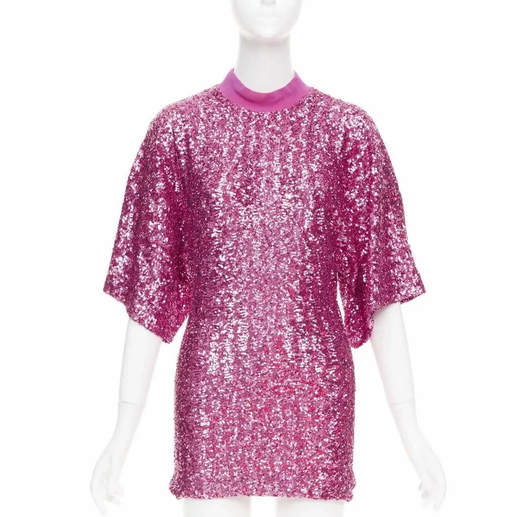 ATTICO Sequin Crew Dress Pink Polyester Very good - Front View