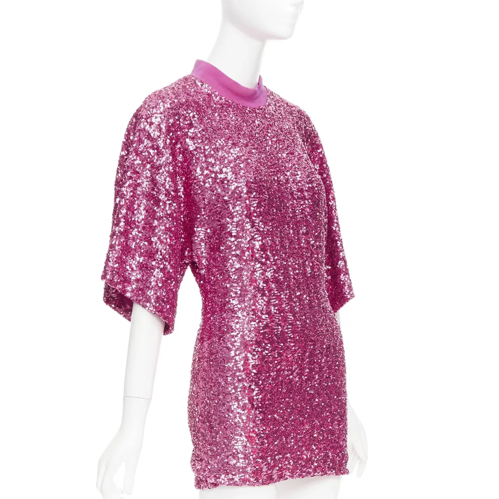 ATTICO Sequin Crew Dress Pink Polyester Very good - Inside View