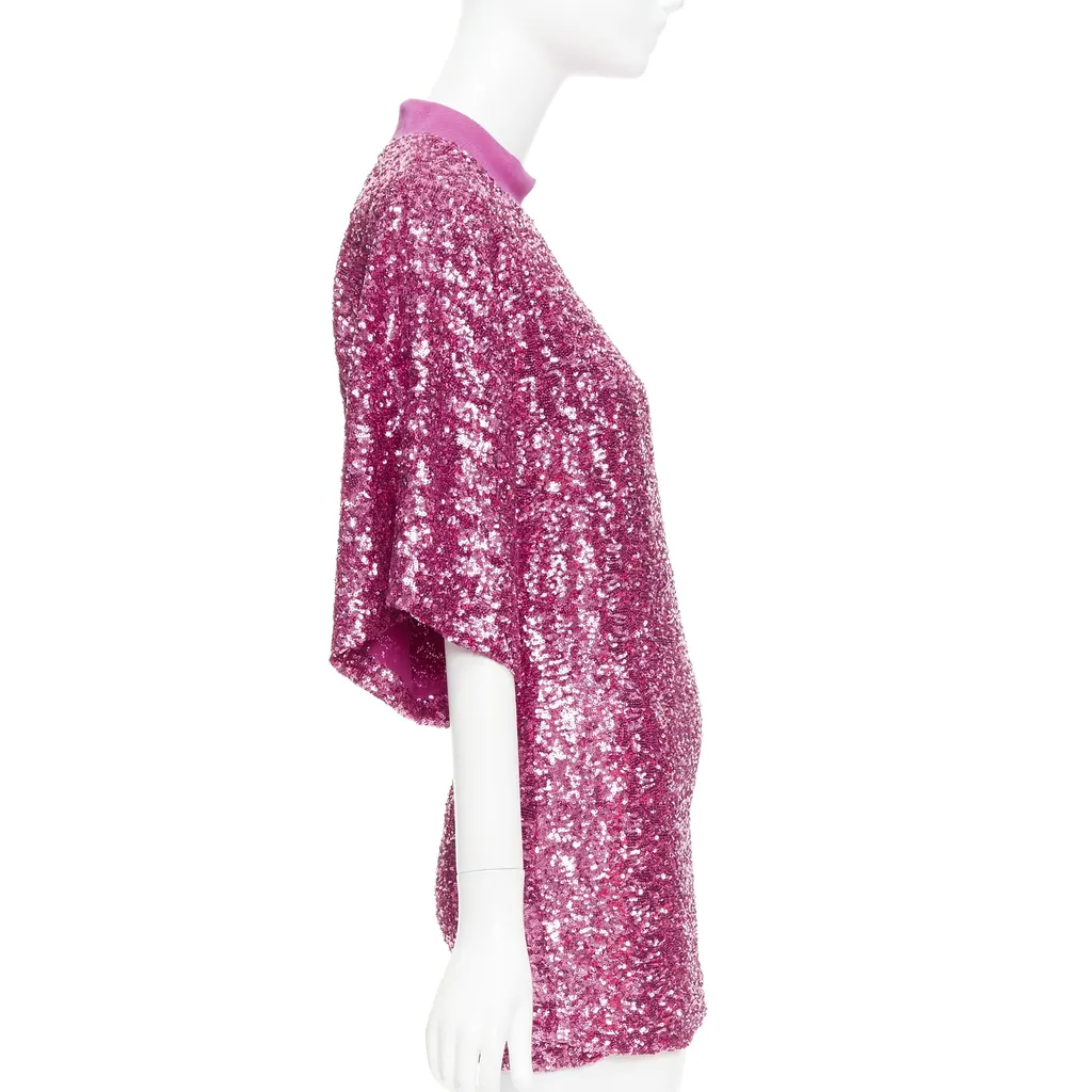 ATTICO Sequin Crew Dress Pink Polyester Very good - Model View