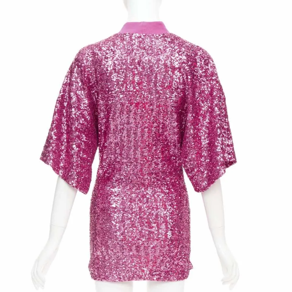 ATTICO Sequin Crew Dress Pink Polyester Very good - Box View