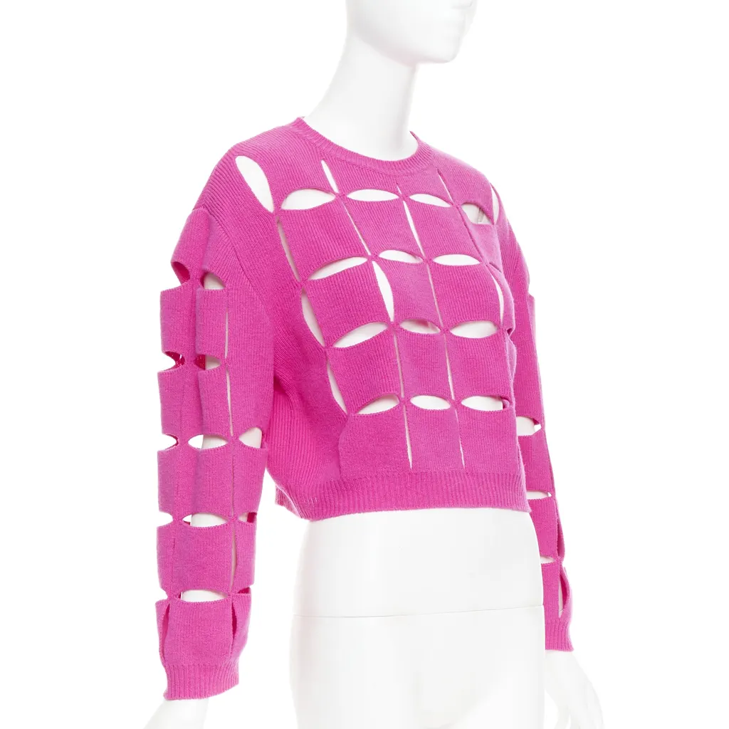 Valentino Cutout Crop Sweater Pink Wool Very good - Inside View