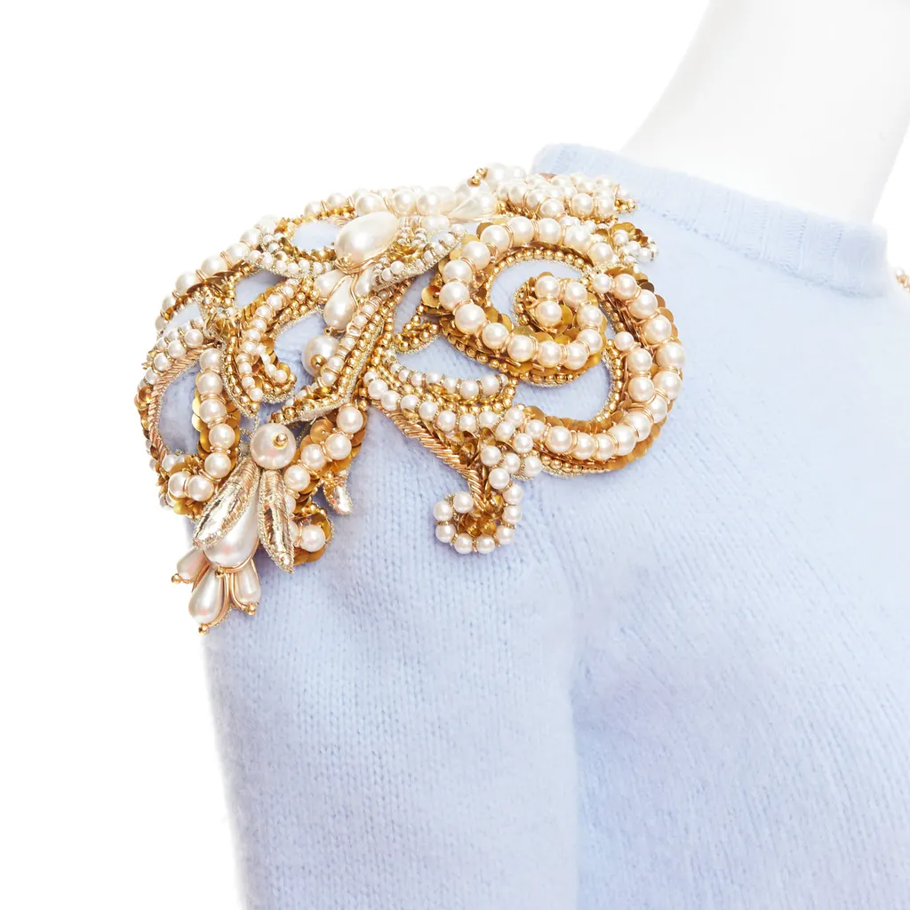 Balmain Pearl Embellished Sweater Blue Wool Very good - Back View