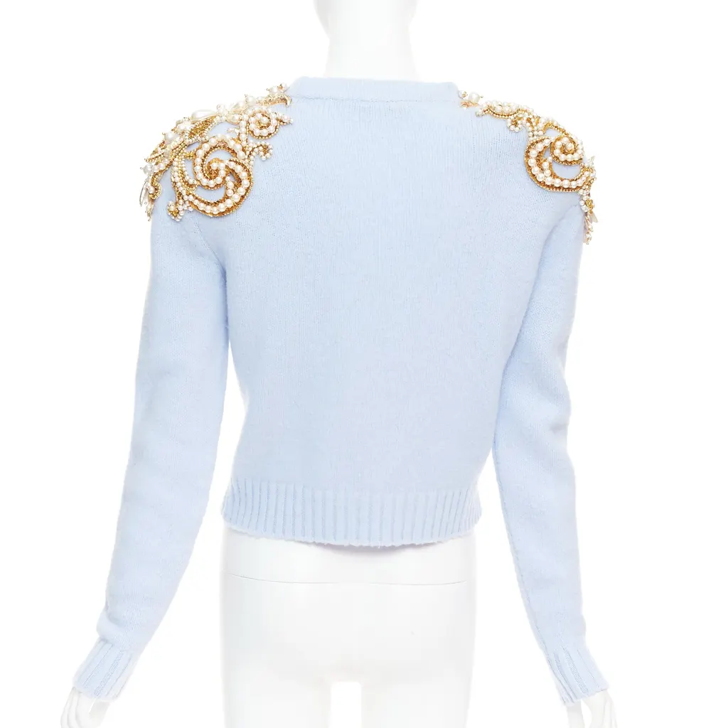 Balmain Pearl Embellished Sweater Blue Wool Very good - Box View