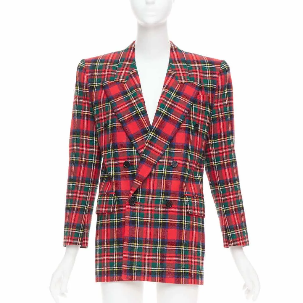 Saint Laurent Plaid Wool Blazer Red Wool Very good - Front View