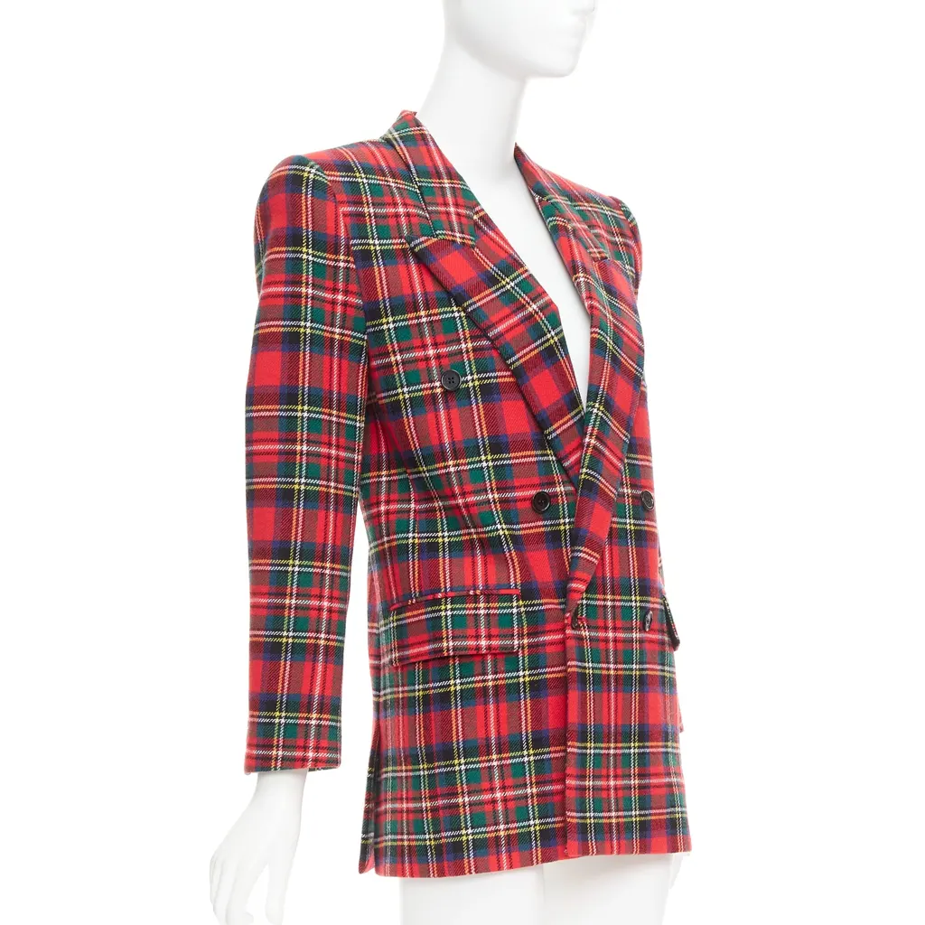Saint Laurent Plaid Wool Blazer Red Wool Very good - Inside View