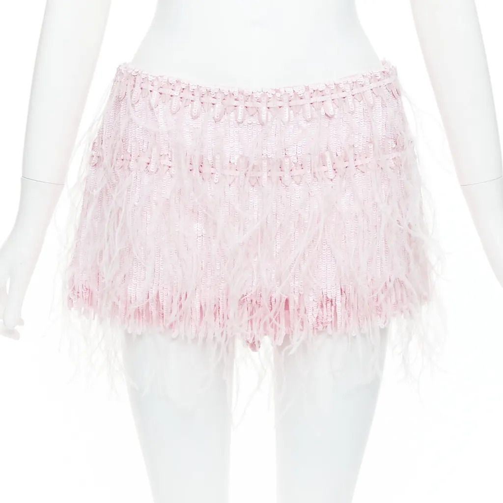 Valentino Sequin Feather Skirt Pink Silk Very good - Front View