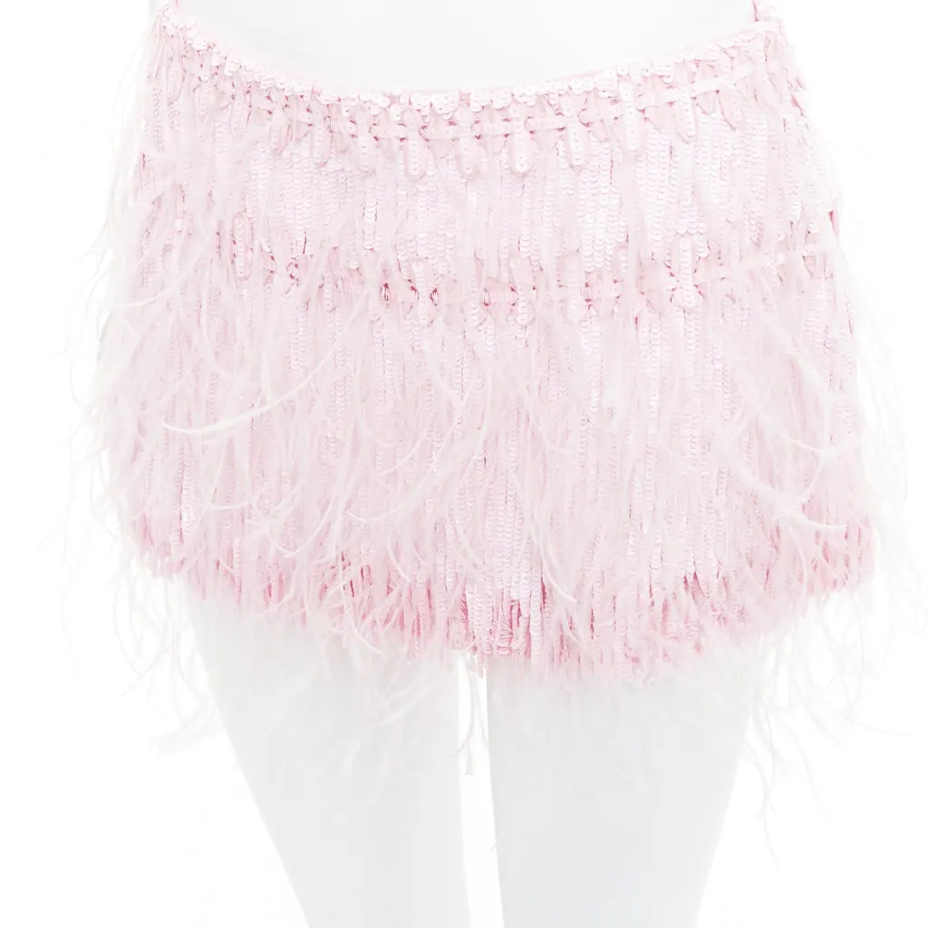 Valentino Sequin Feather Skirt Pink Silk Very good - Back View