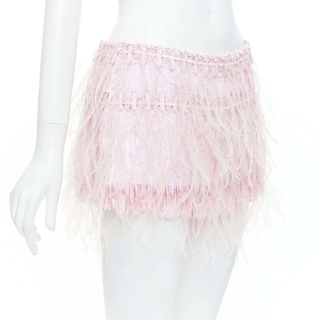 Valentino Sequin Feather Skirt Pink Silk Very good - Inside View
