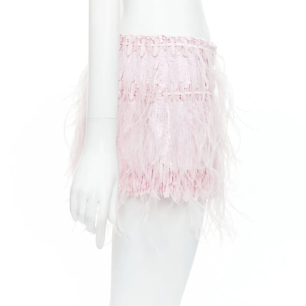 Valentino Sequin Feather Skirt Pink Silk Very good - Model View