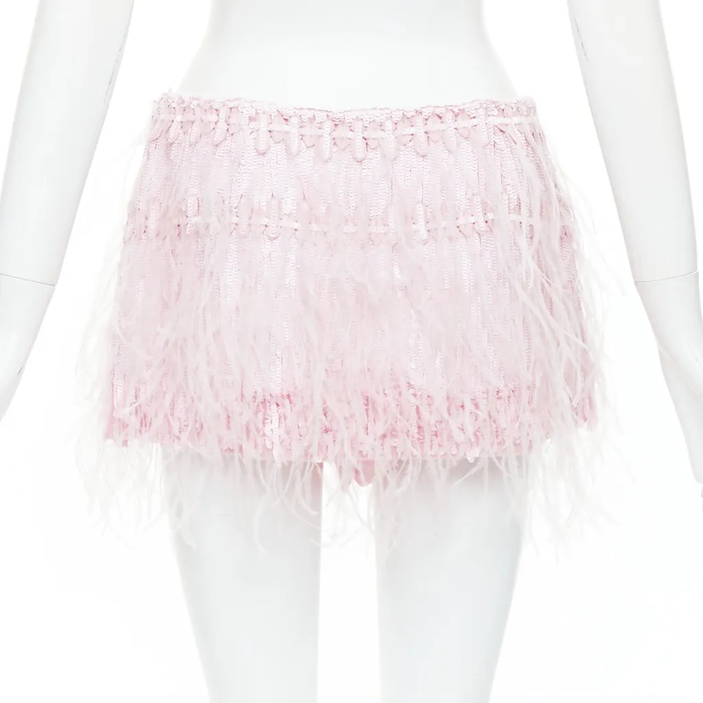Valentino Sequin Feather Skirt Pink Silk Very good - Box View