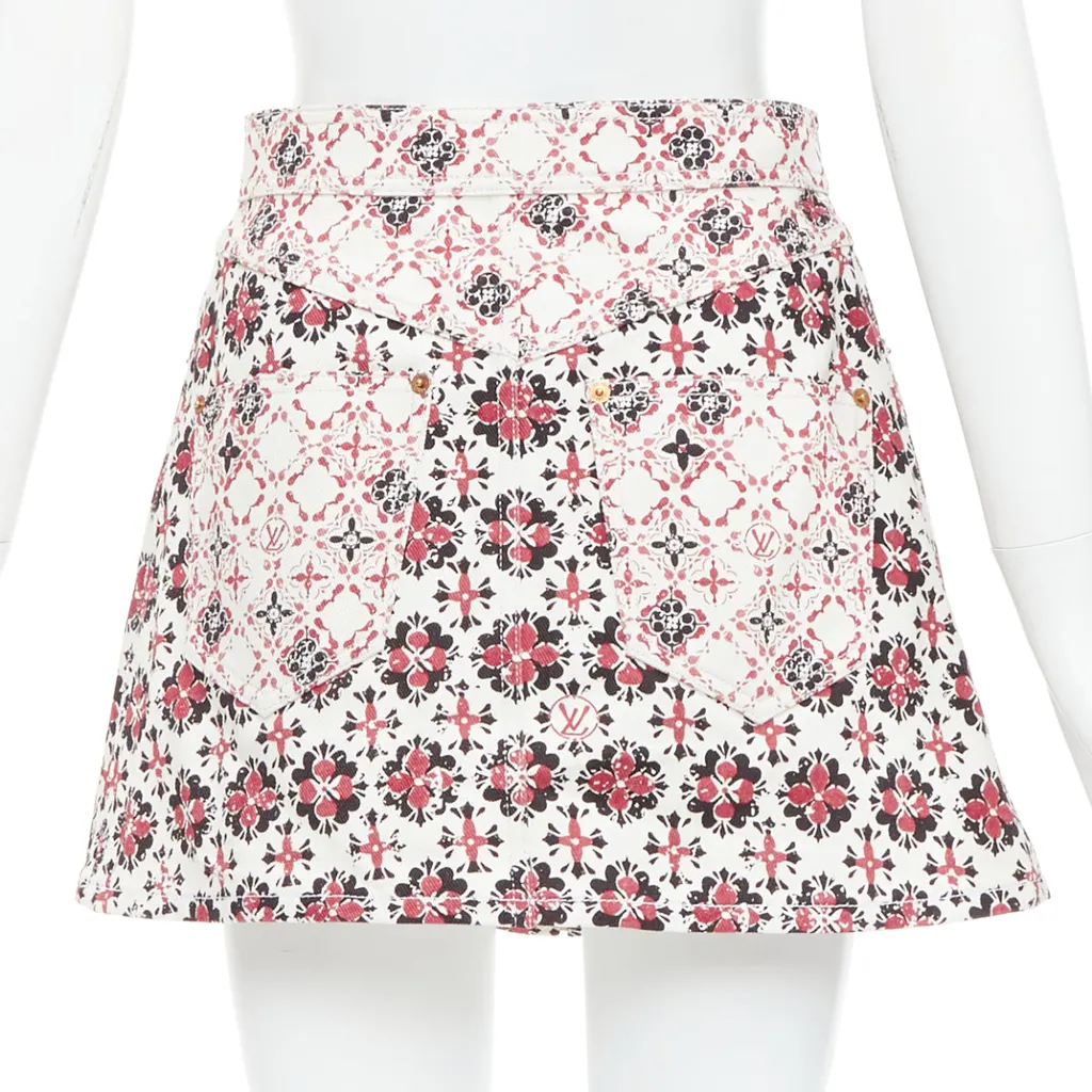 Louis Vuitton Floral Denim Skirt Red Cotton Very good - Box View