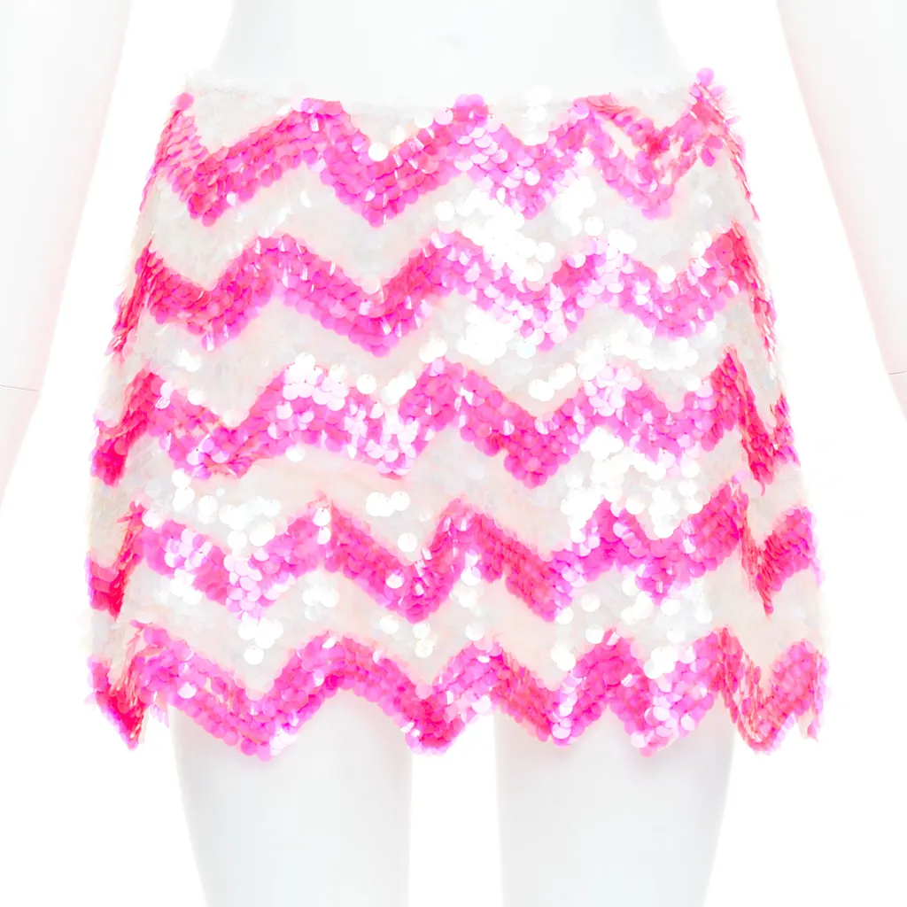 Ashish Chevron Sequin Skirt Pink Viscose Very good - Front View
