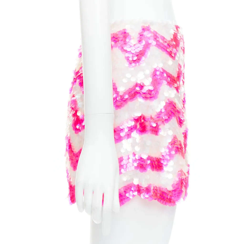 Ashish Chevron Sequin Skirt Pink Viscose Very good - Model View