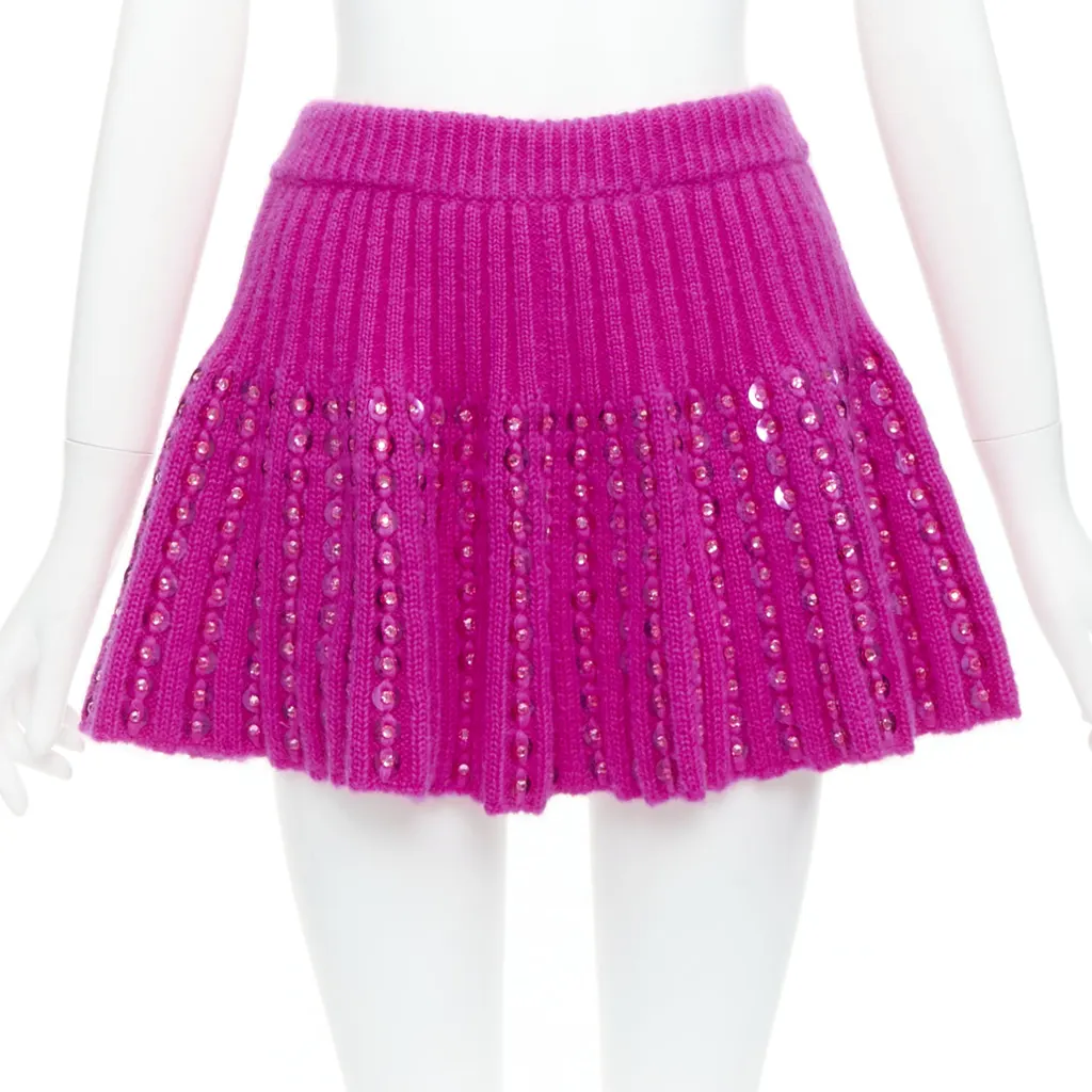 Valentino Pink Rhinestone Skirt Pink Wool Never worn, with tag - Front View