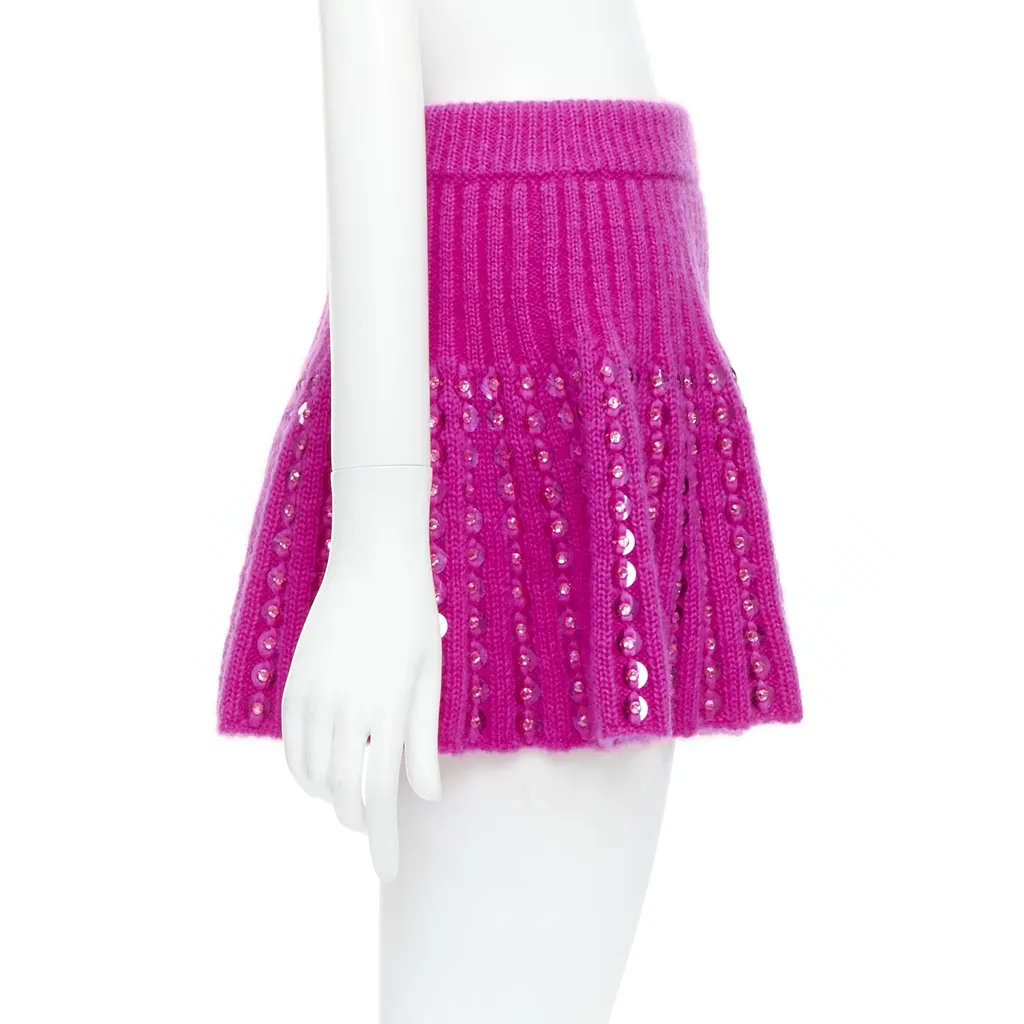Valentino Pink Rhinestone Skirt Pink Wool Never worn, with tag - Model View