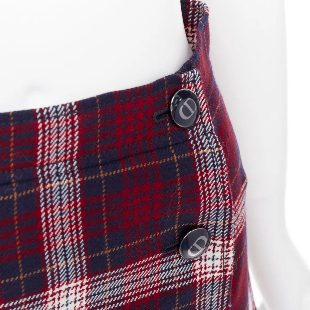 Dior Plaid A-line Skirt Navy Wool Very good - Back View