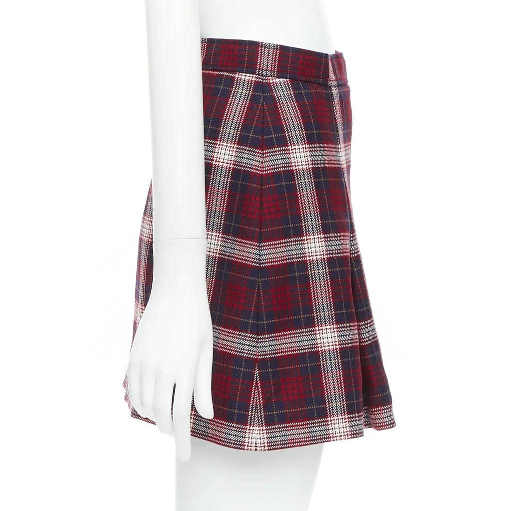 Dior Plaid A-line Skirt Navy Wool Very good - Model View