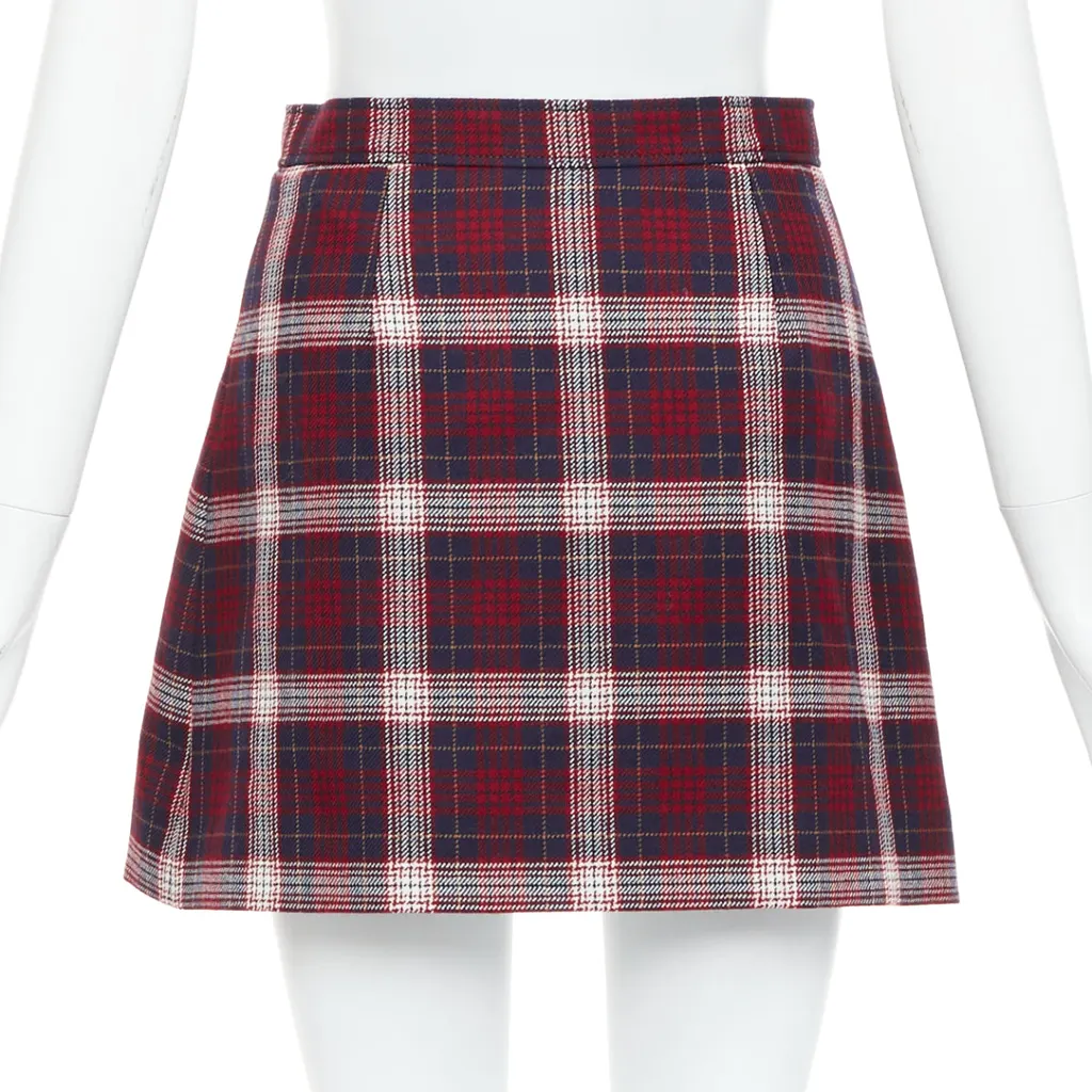 Dior Plaid A-line Skirt Navy Wool Very good - Box View