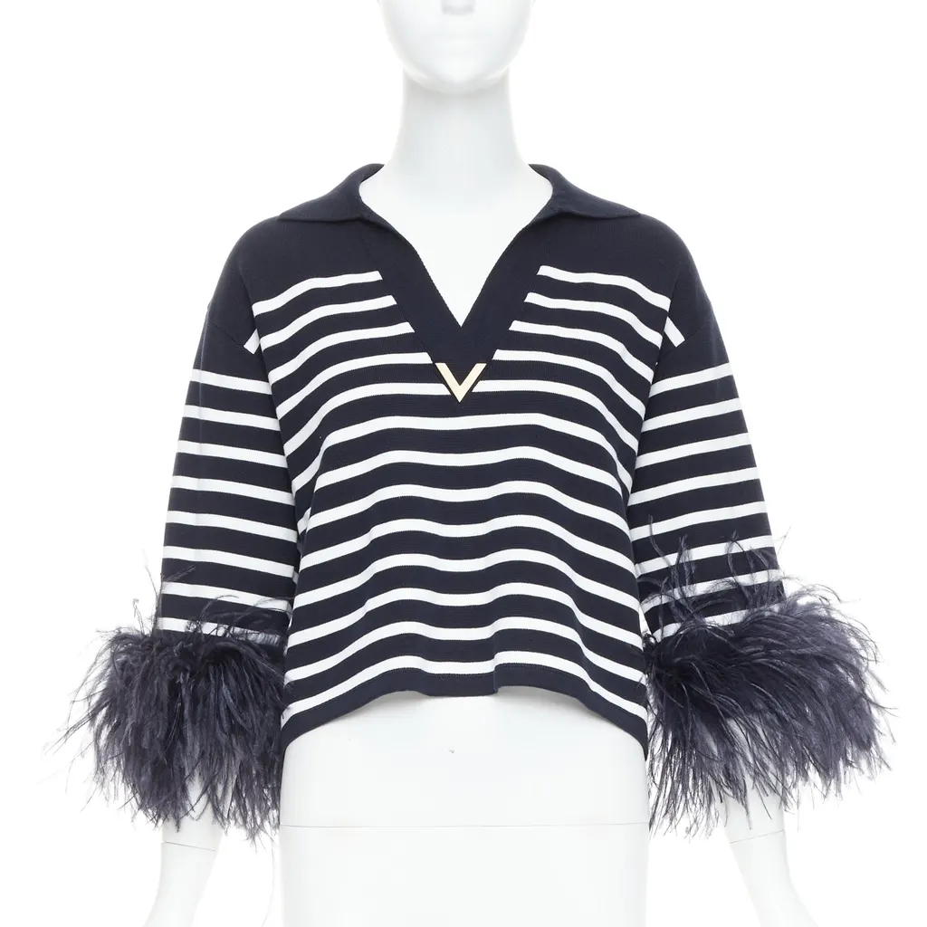 Valentino Feather Polo Top Black Cotton Very good - Front View
