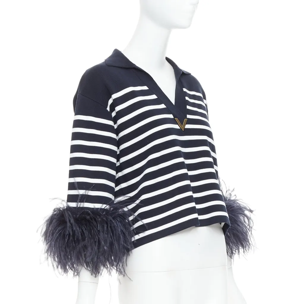 Valentino Feather Polo Top Black Cotton Very good - Inside View