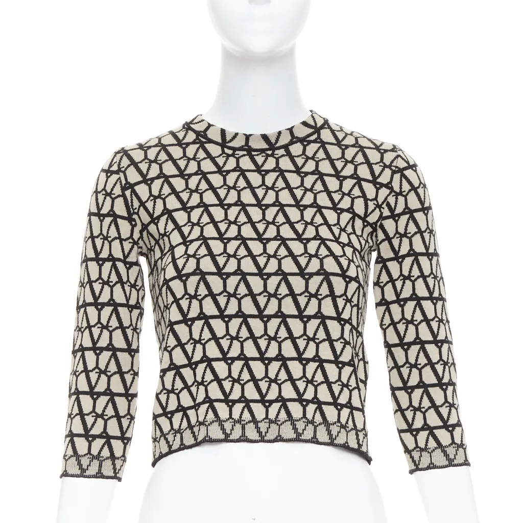 Valentino Iconographe Crop Sweater Beige Wool Very good - Front View