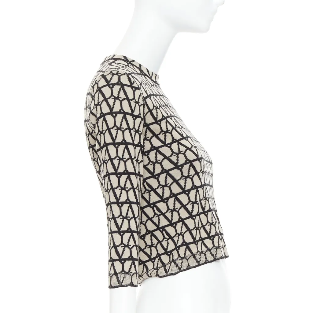 Valentino Iconographe Crop Sweater Beige Wool Very good - Model View