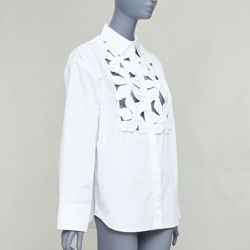 Valentino Floral Bib Shirt White Cotton Very good - Inside View
