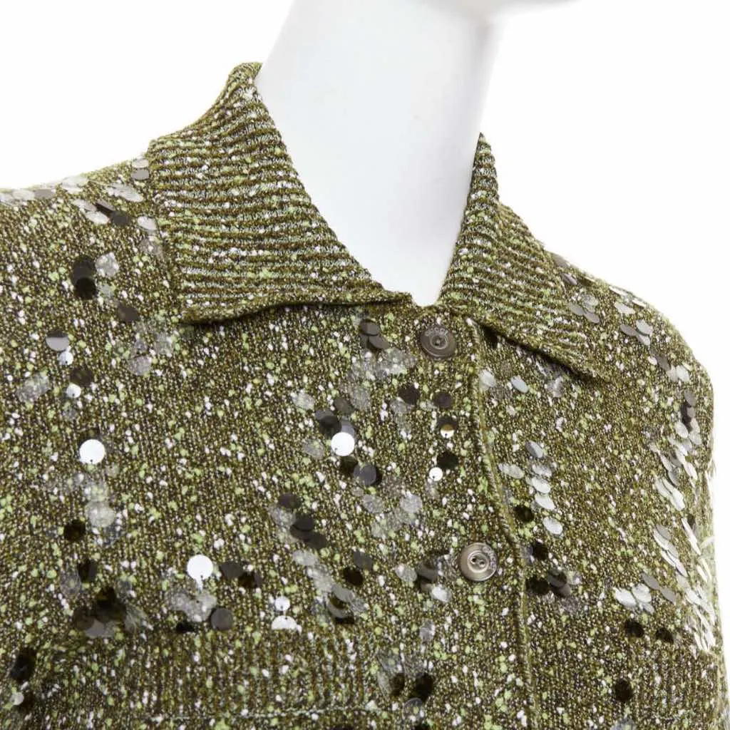 Gucci Pailettes Boucle Cardigan Green Viscose Very good - Back View