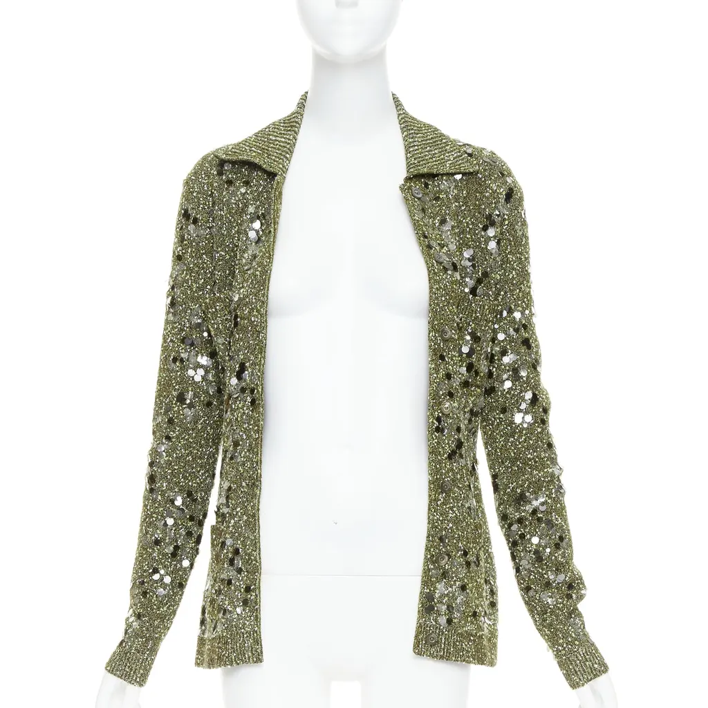Gucci Pailettes Boucle Cardigan Green Viscose Very good - Inside View