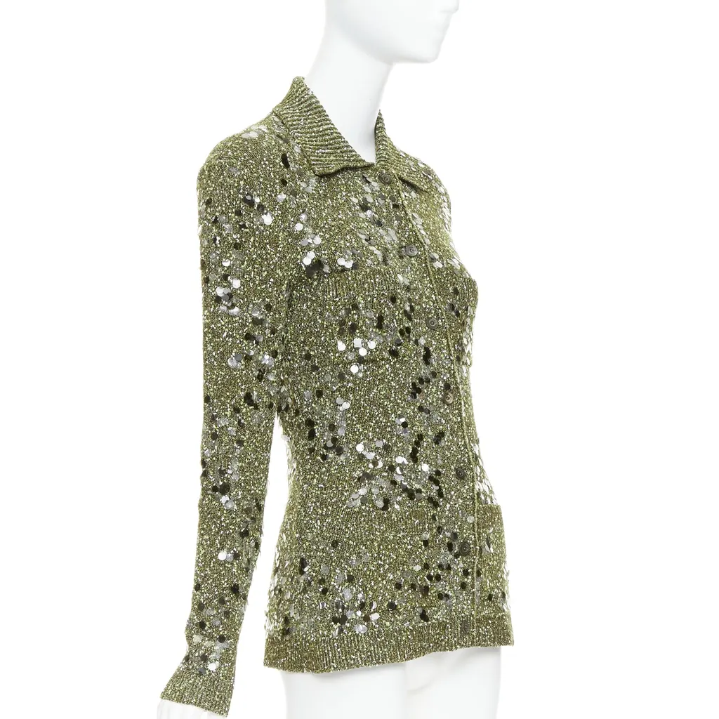 Gucci Pailettes Boucle Cardigan Green Viscose Very good - Model View