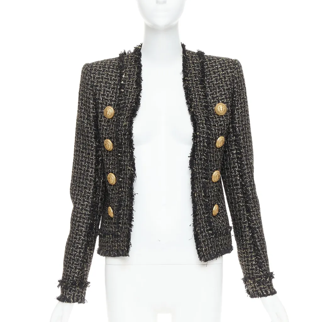 Balmain Gold Tweed Jacket Black Viscose Very good - Front View