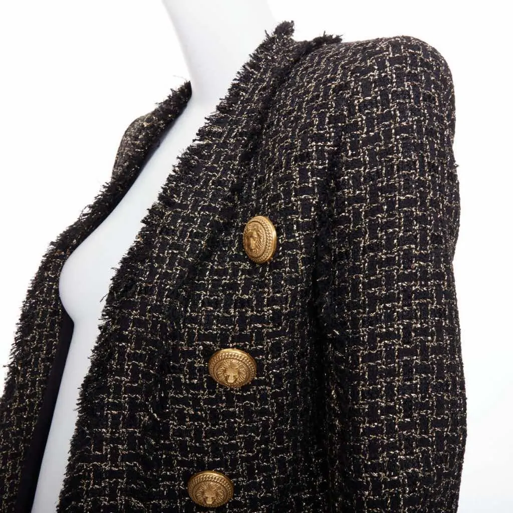 Balmain Gold Tweed Jacket Black Viscose Very good - Back View