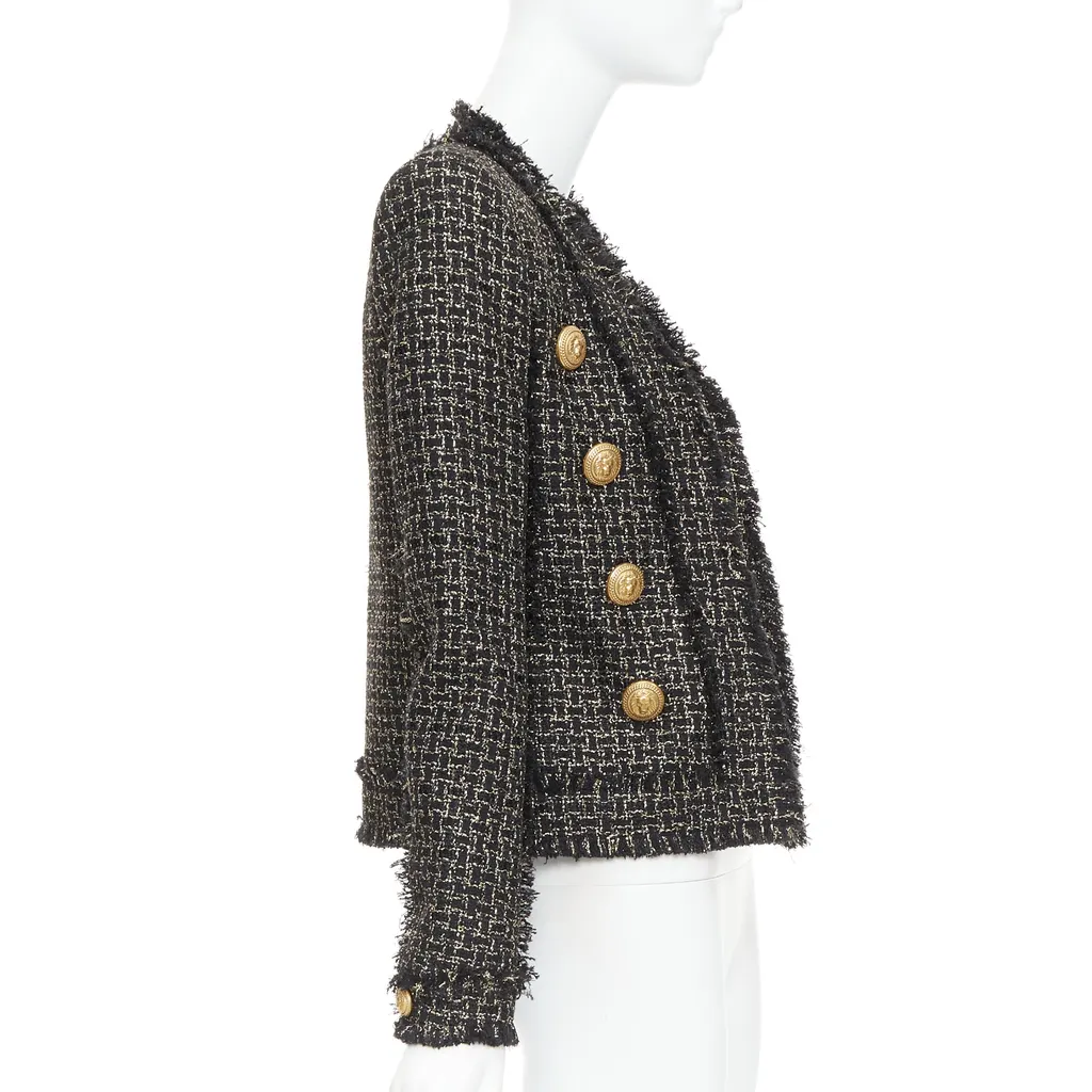 Balmain Gold Tweed Jacket Black Viscose Very good - Model View
