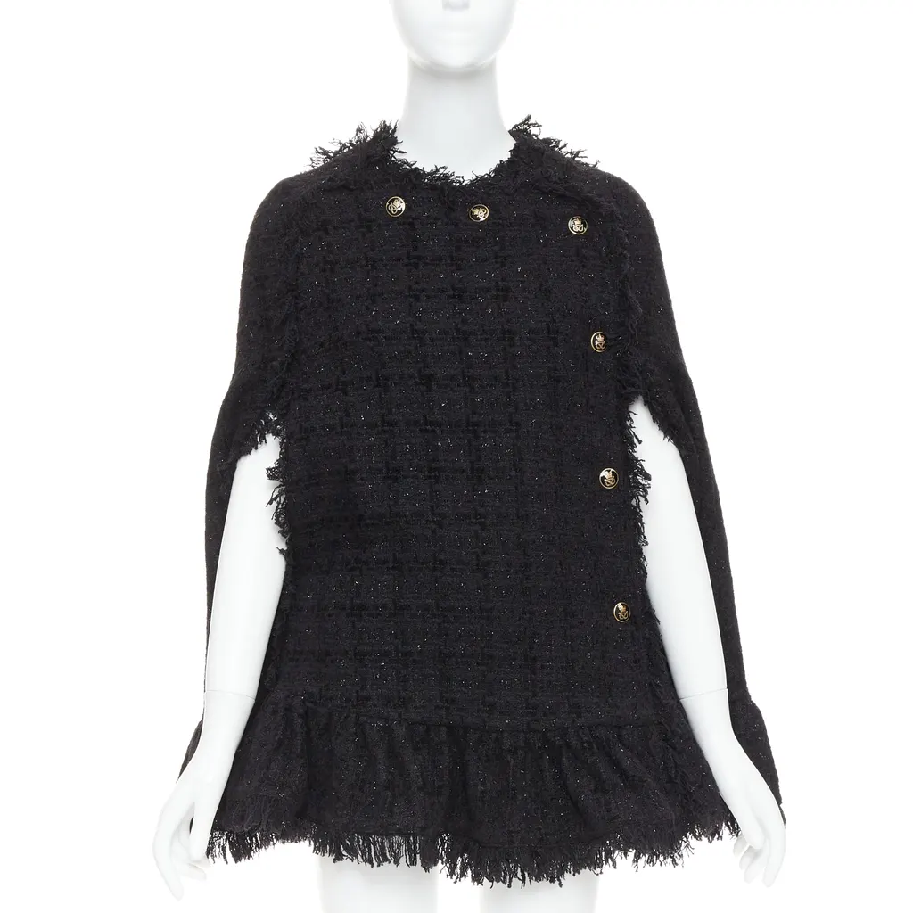 MSGM Fringe Cape Coat Black Tweed Very good - Front View