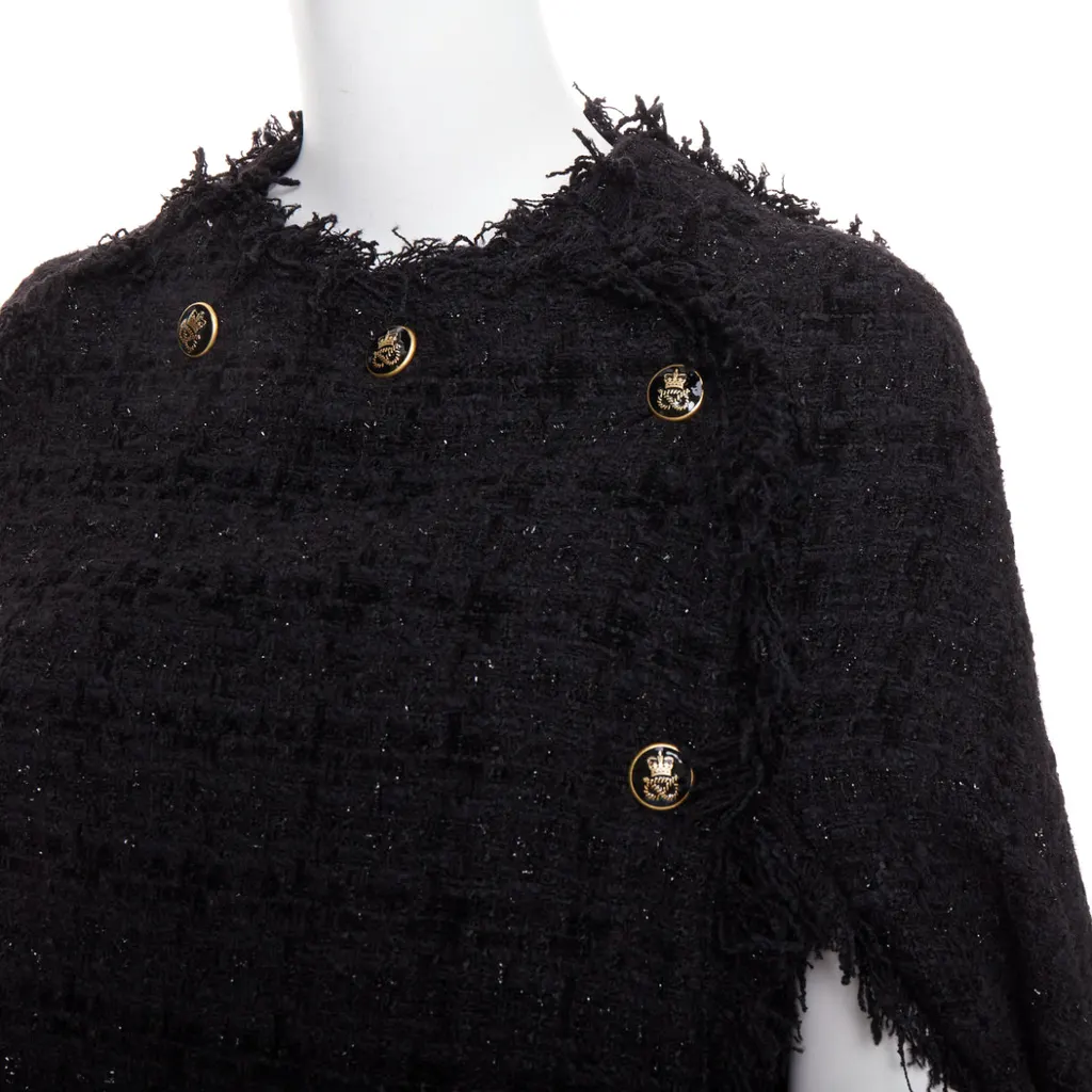 MSGM Fringe Cape Coat Black Tweed Very good - Back View