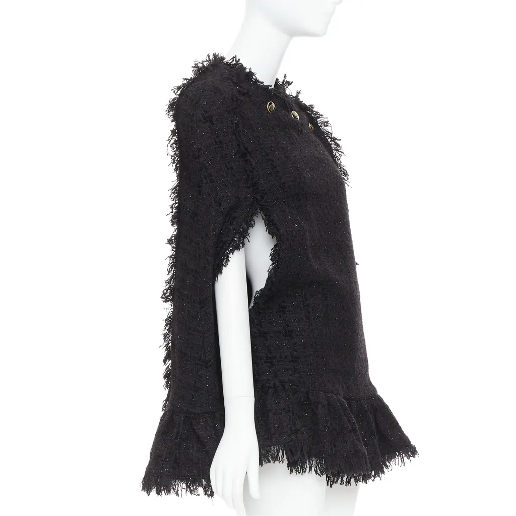MSGM Fringe Cape Coat Black Tweed Very good - Inside View
