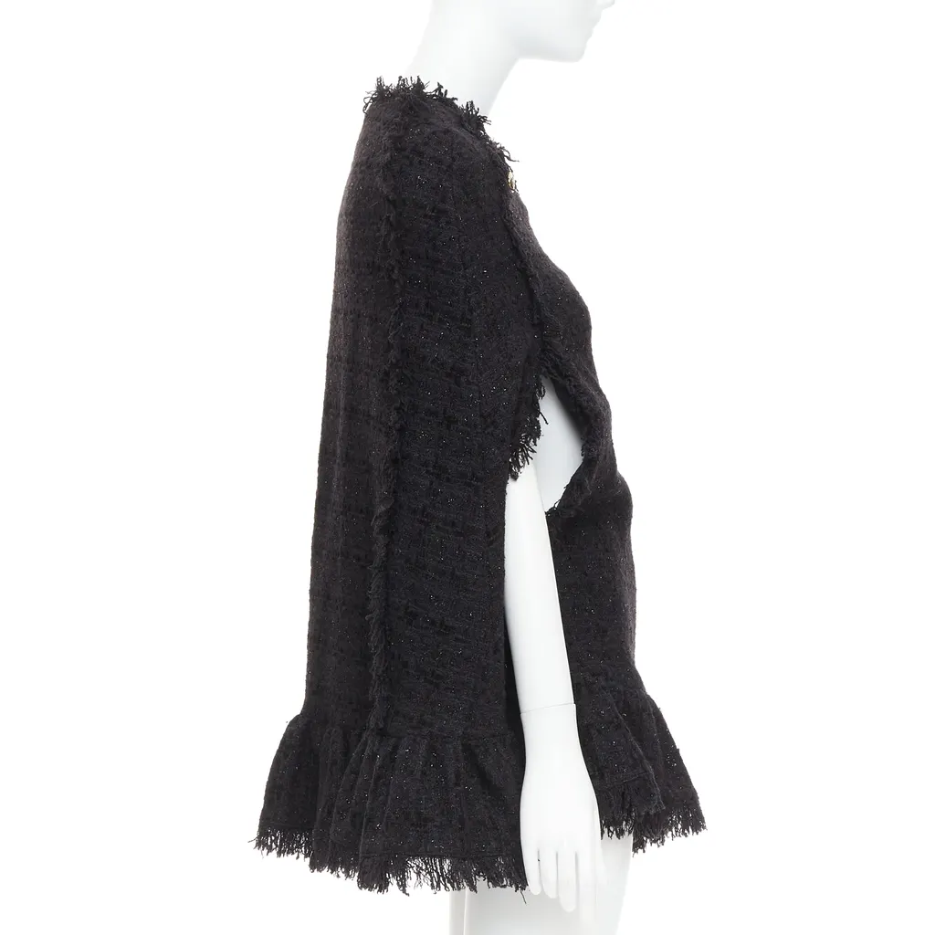 MSGM Fringe Cape Coat Black Tweed Very good - Model View