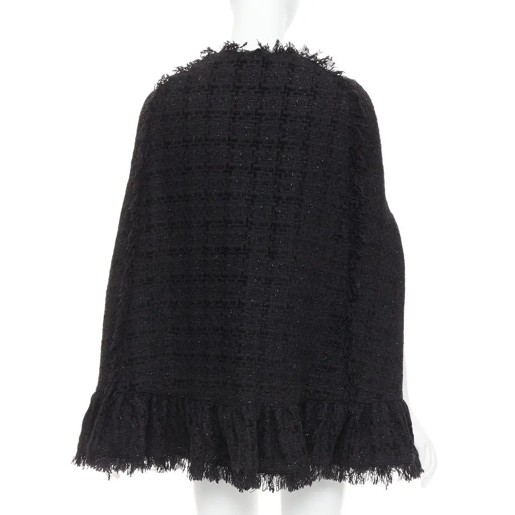 MSGM Fringe Cape Coat Black Tweed Very good - Box View