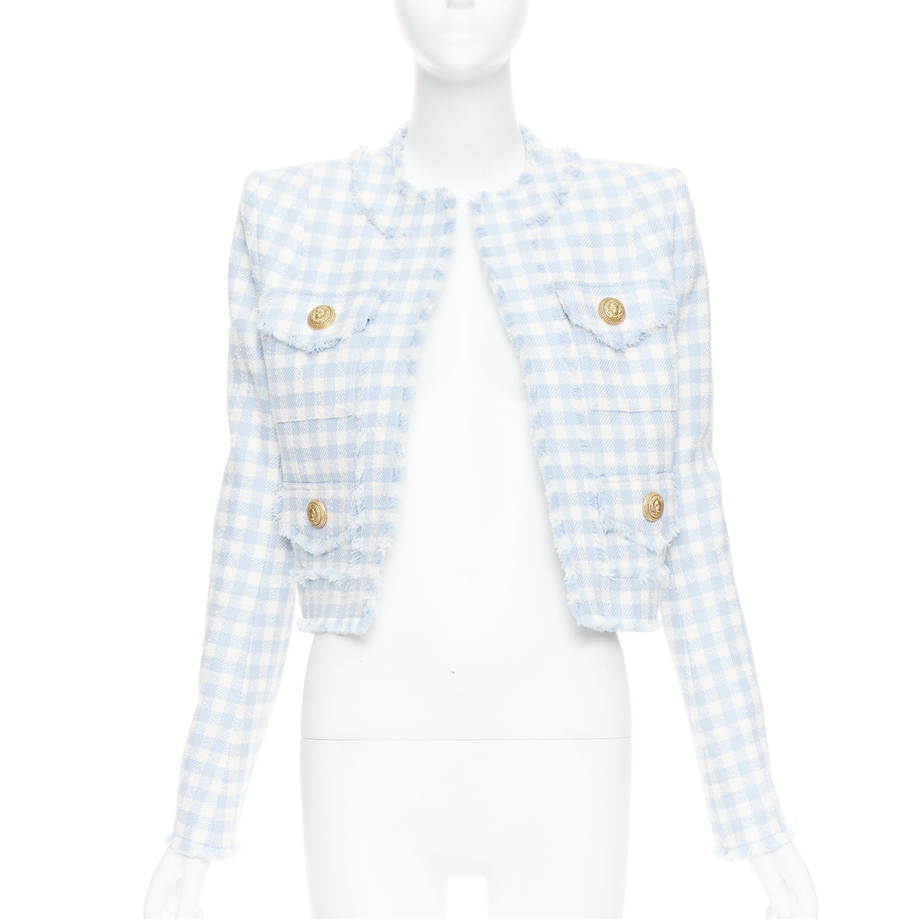 Balmain Plaid Cropped Jacket